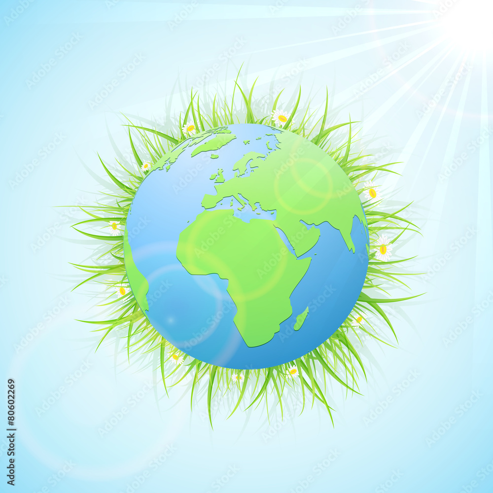 Earth with grass and Sun