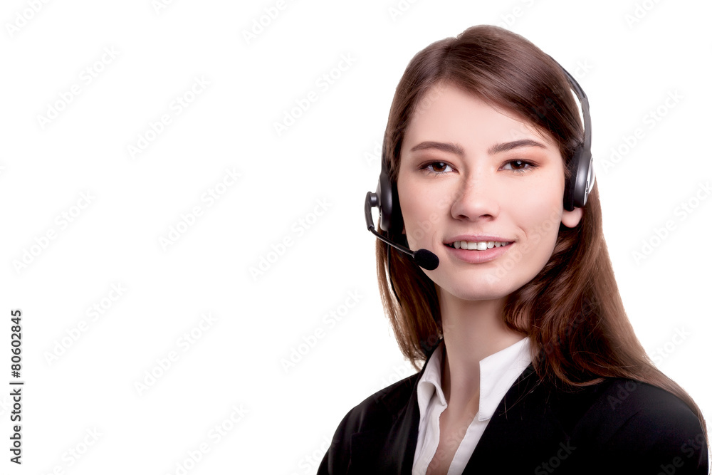 Young Beautiful Call Center Support Agent Woman Smiling Young Beautiful Call Center Support Agent Woman Smiling