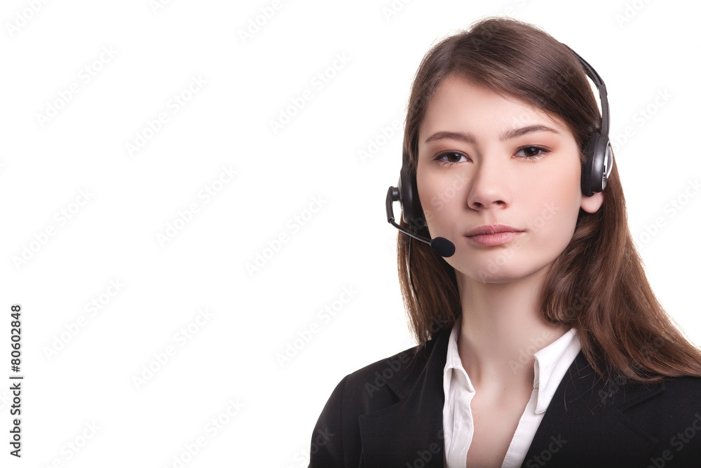 Young Beautiful Call Center Support Agent Woman Smiling Young Beautiful Call Center Support Agent Woman Smiling