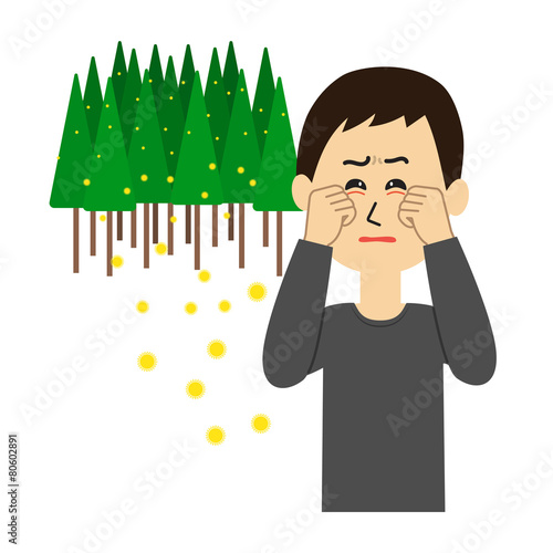 A young man with itchy eyes, allergy caused by cedar pollen