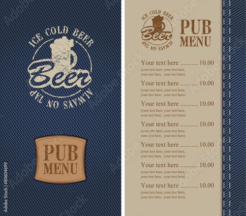menu for a beer bar on denim
