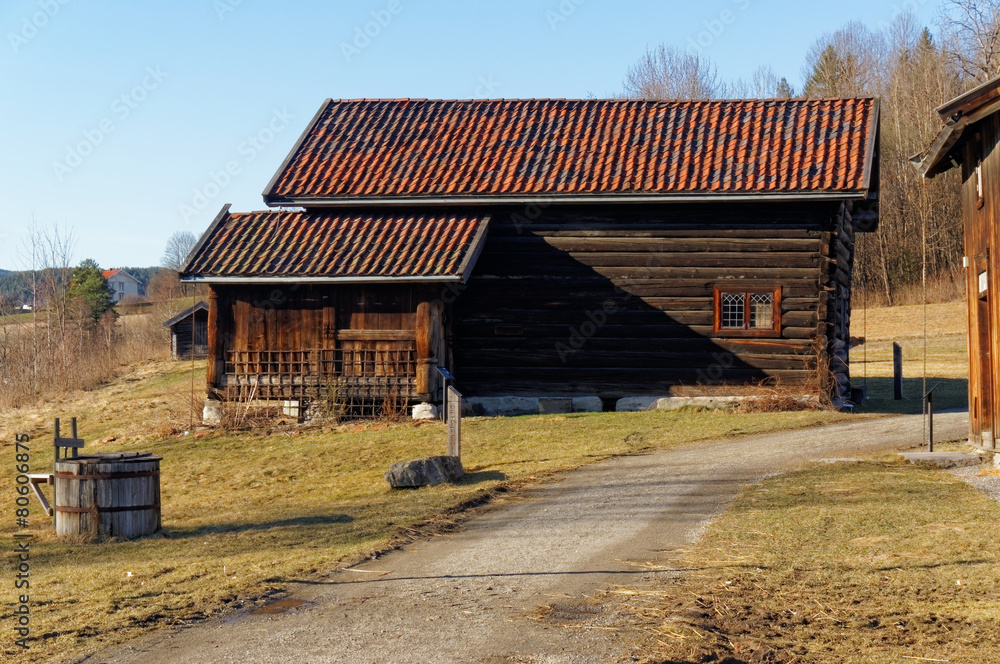 Norwegian village with historic buildings Norwegian village with historic buildings