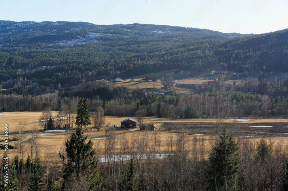Naklejka premium Norwegian view on a farm in the mountains