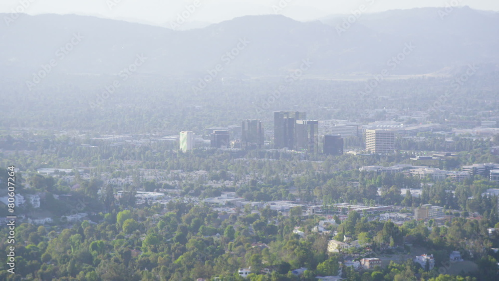 Aerial view of Los Angeles cityscape and skyscrapers Aerial view of Los Angeles cityscape and skyscrapers