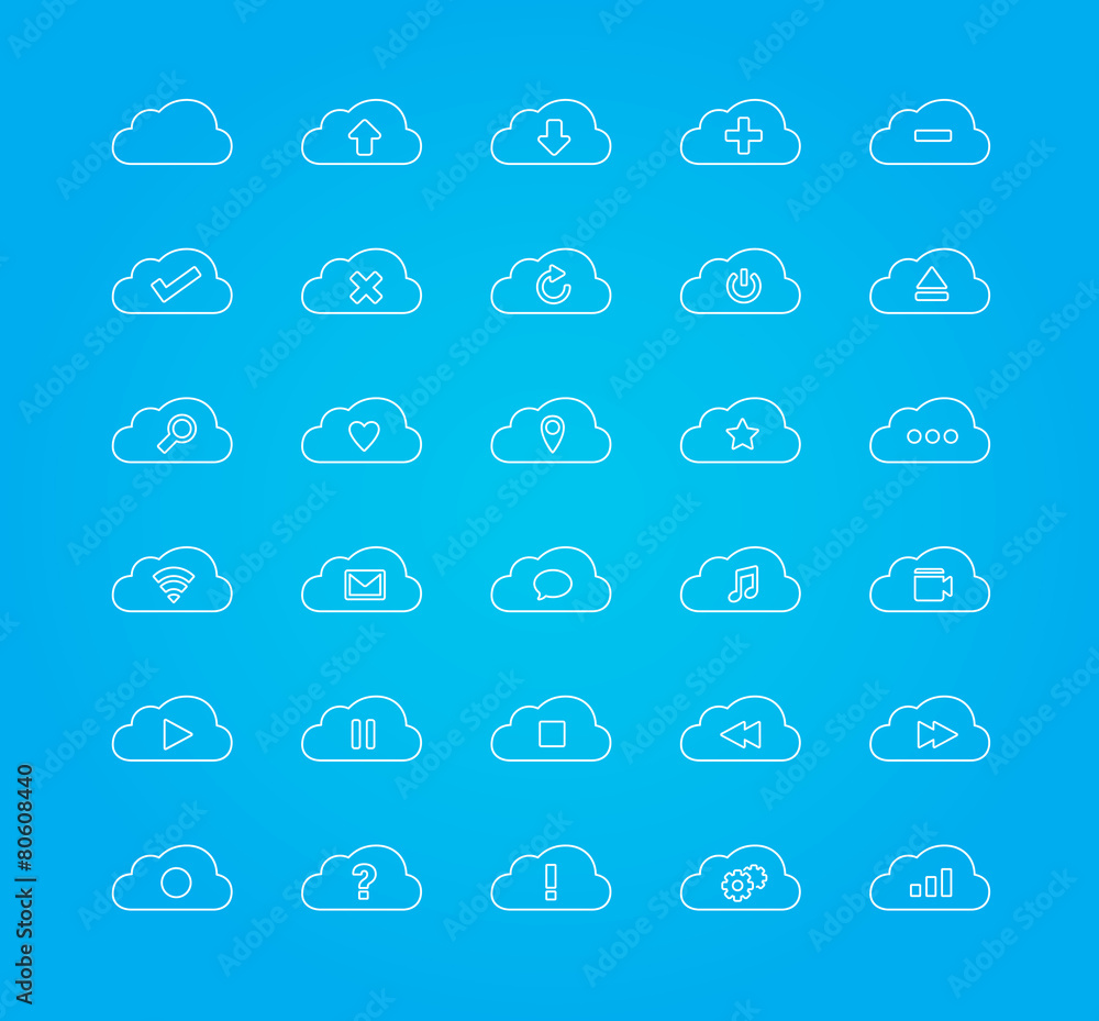 Fototapeta premium Cloud Line Icons