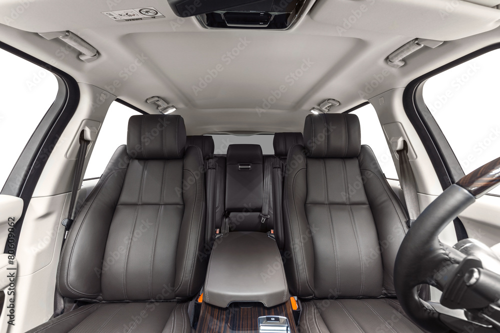 Fototapeta premium Car interior white with brown seats