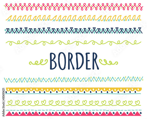 set of colorful hand drawn border
