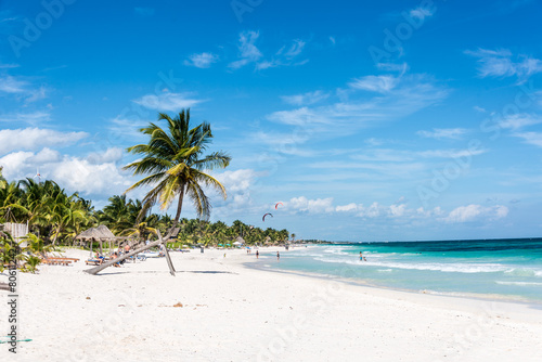 Fototapeta Naklejka Na Ścianę i Meble -  Tulum beach view, caribbean paradise, at Quintana Roo, Mexico.