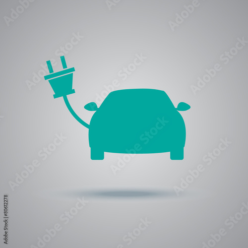 electric, car, icon, flat, vector, illustration