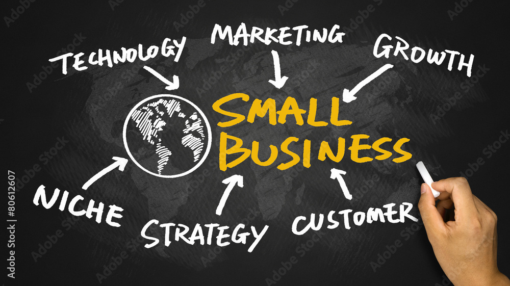 small business concept hand drawing on blackboard small business concept hand drawing on blackboard