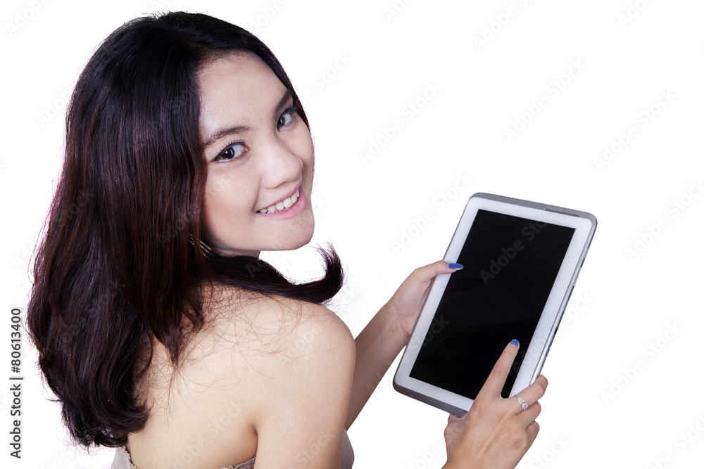 Lovely casual teenage girl with tablet Lovely casual teenage girl with tablet