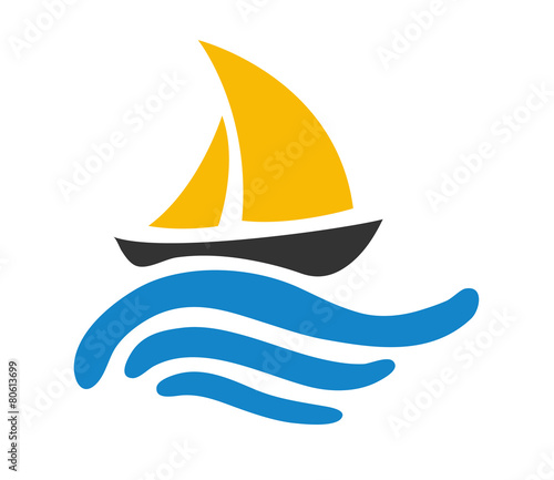 Sailing boat on the water, vector logo