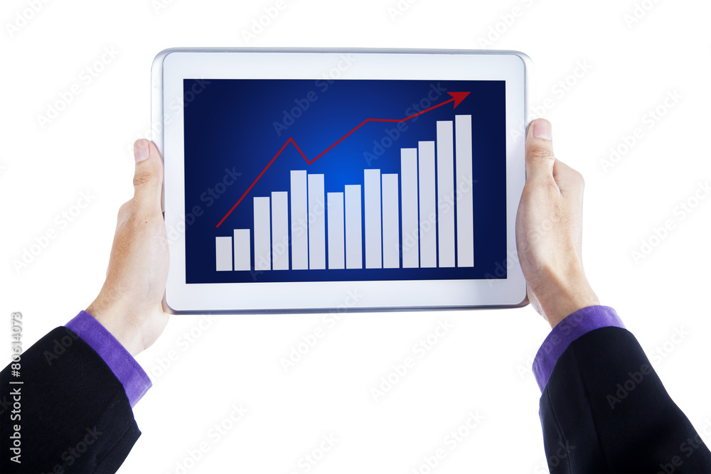 Tablet with graph in hands