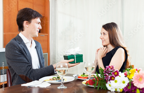 Man giving a gift to a woman