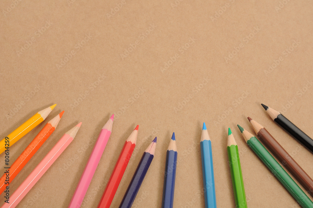 Coloured pencil on the bottom of brown background Coloured pencil on the bottom of brown background
