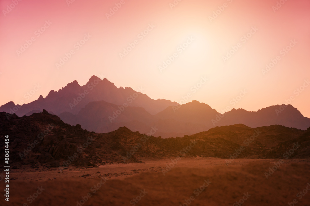 Beautiful mountains in the Arabian desert at sunset