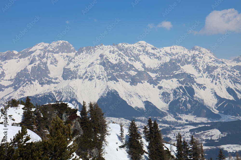 View from Gasselhohe to Dachstein group mountains, Austria