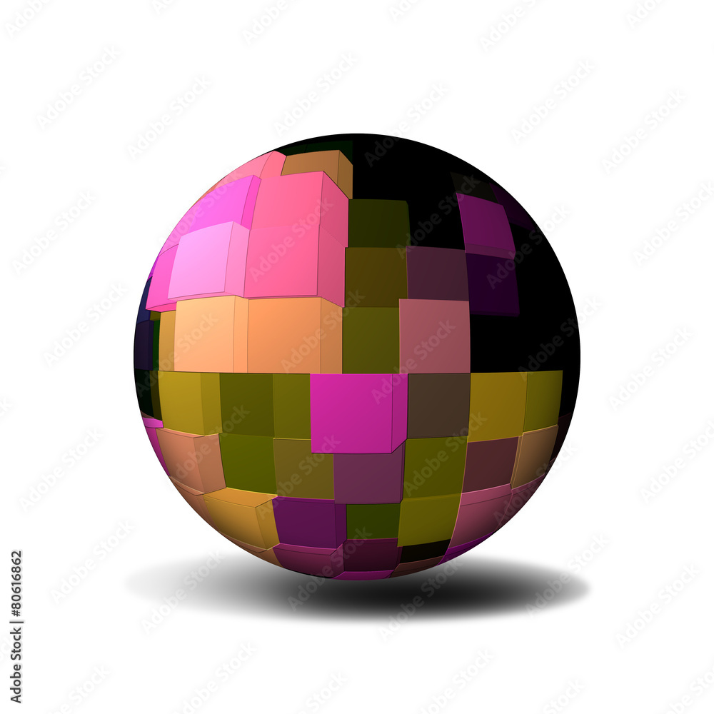 Sfera 3D con cubi colorati su fondo bianco. Sfera 3D con cubi colorati su fondo bianco.