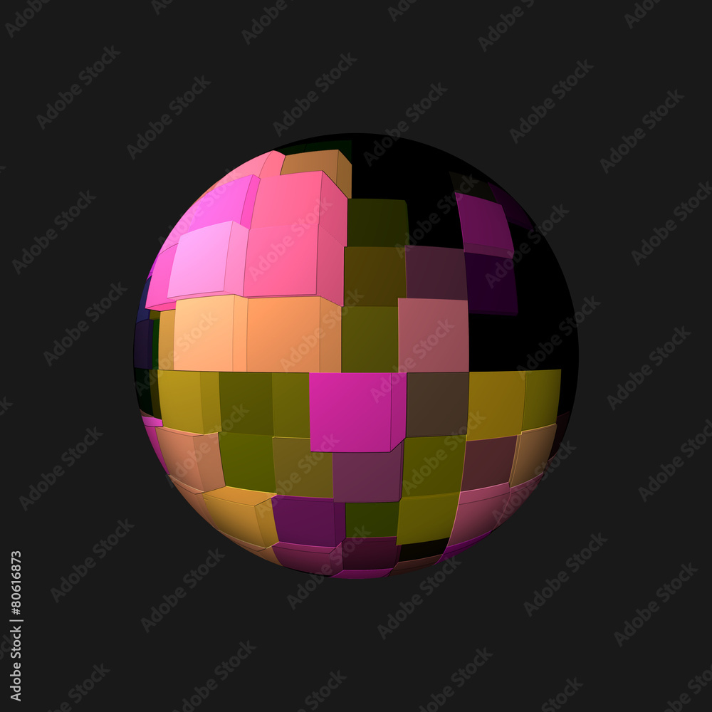 Sfera 3D con cubi colorati su fondo nero. Sfera 3D con cubi colorati su fondo nero.