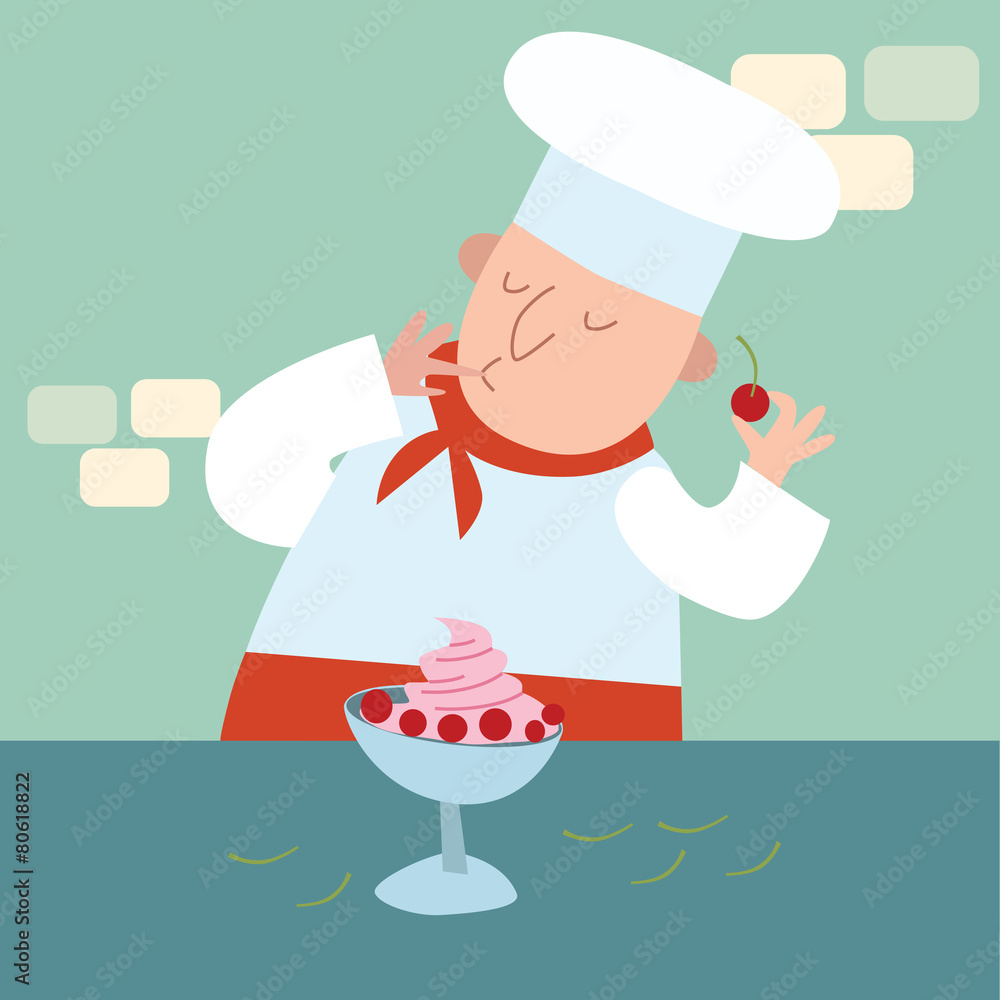 The chef prepares a dessert with berries The chef prepares a dessert with berries