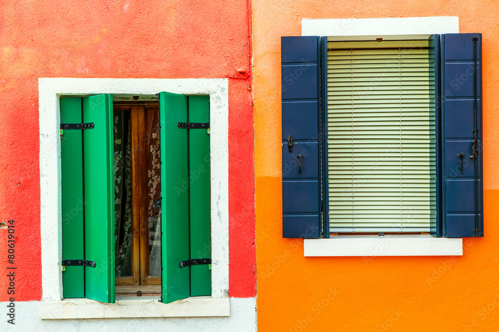 Colorful window of a house on the Venetian island of Burano