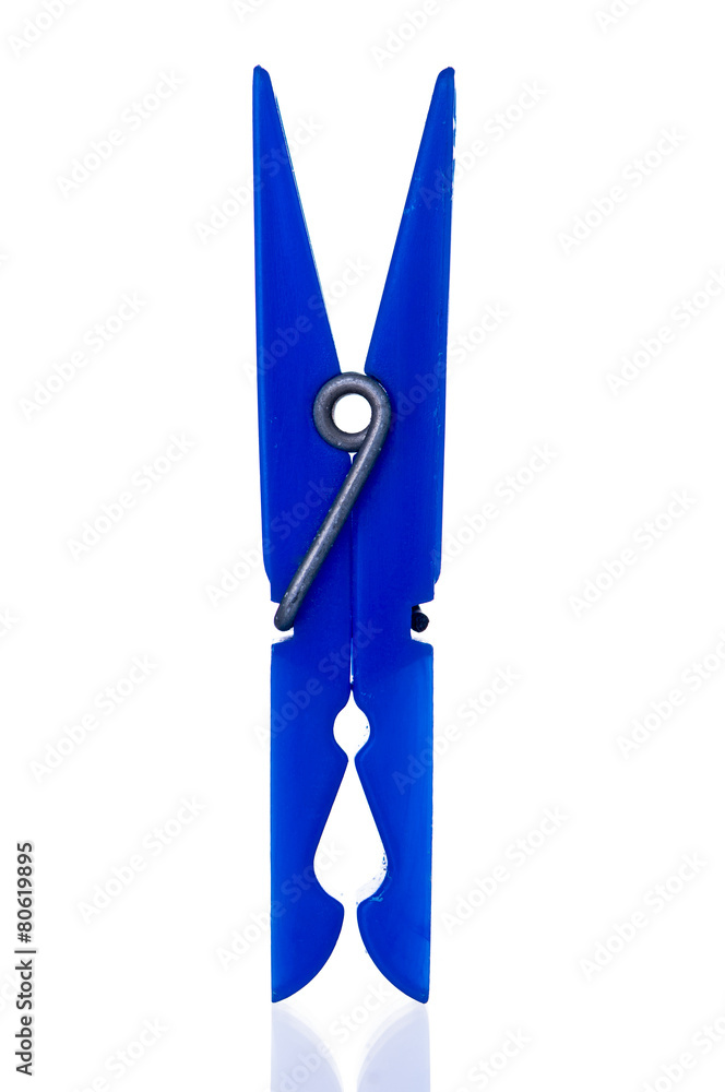 Blue clothes pin on white background Blue clothes pin on white background