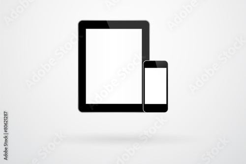 Black Tablet And Smartphone Gadget On Background With Shadow
