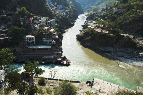 Confluence of the Alaknanda and Bhagirathi rivers to form the Ga photo