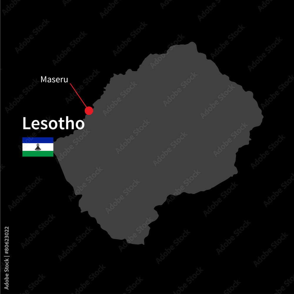 Detailed map of Lesotho and capital city Maseru with flag on