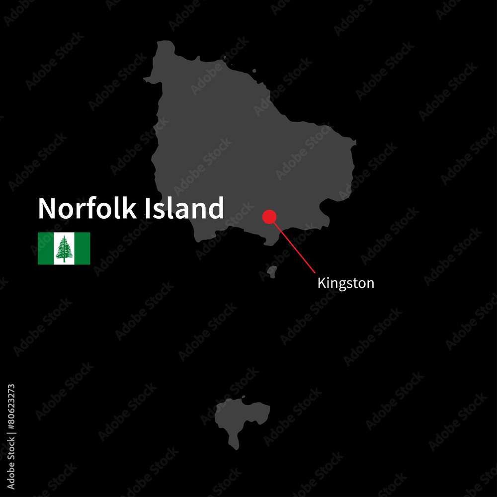 Obraz premium Detailed map of Norfolk Island and capital city Kingston with