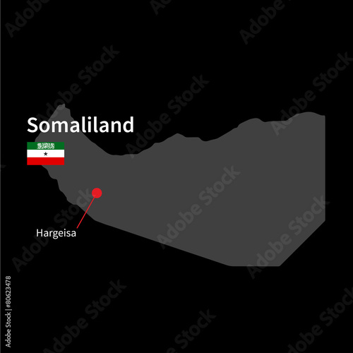 Detailed map of Somaliland and capital city Hargeisa with flag