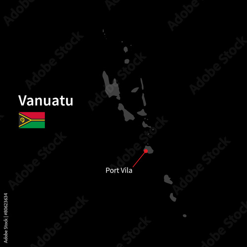 Detailed map of Vanuatu and capital city Port Vila with flag on
