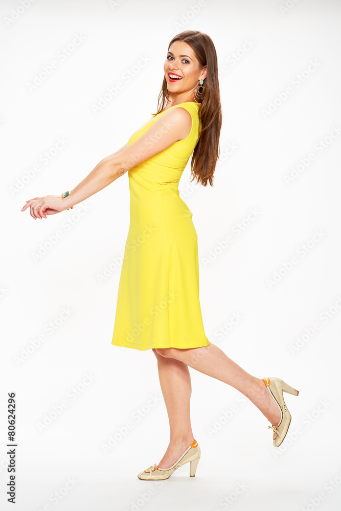 Fashion woman in yellow dress. Fashion woman in yellow dress.