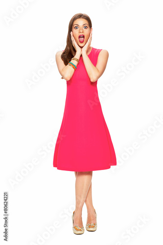 Foto Full body portrait of surprising woman.