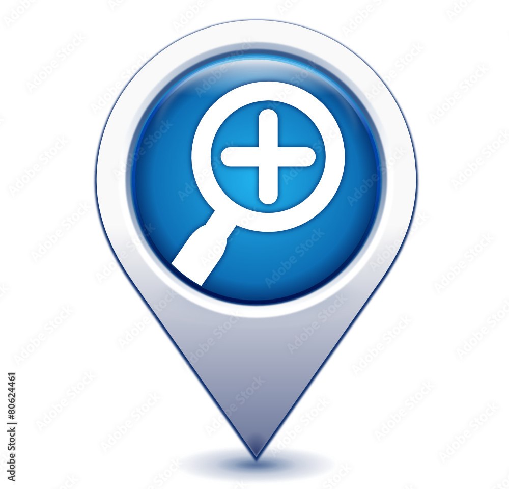 Obraz premium loupe en savoir plus sur marqueur géolocalisation bleu