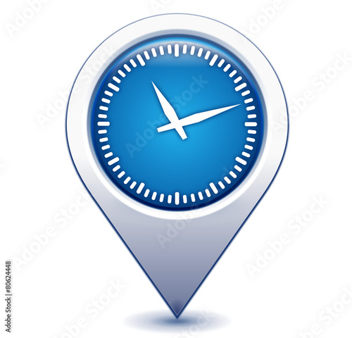 horloge heure sur marqueur géolocalisation bleu
