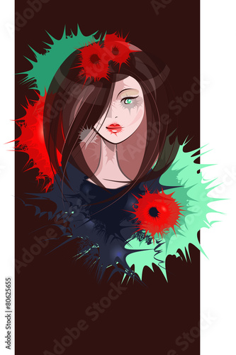 Portrait of a woman in colorful paint blots