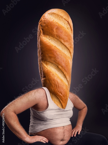 Man with a bread instead of the head photo