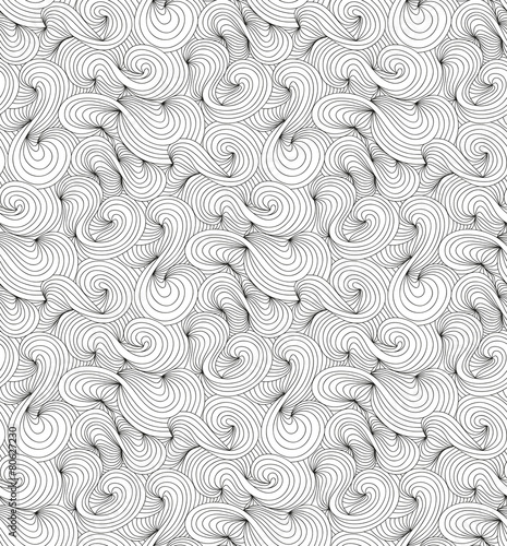 Vector seamless wave background of doodle drawn lines