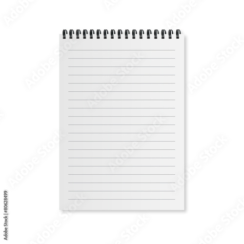 Blank realistic spiral notepad on white vector illustration