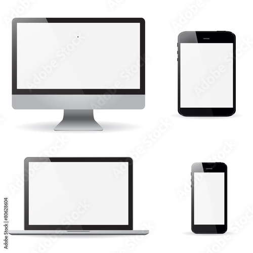 set realistic Monitors laptop tablet and phone vector illustrati