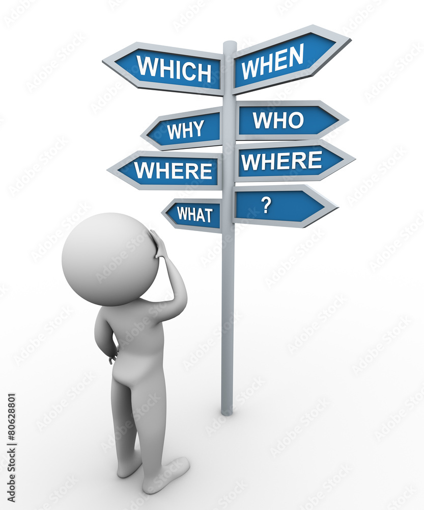 3d man and question words signpost 3d man and question words signpost