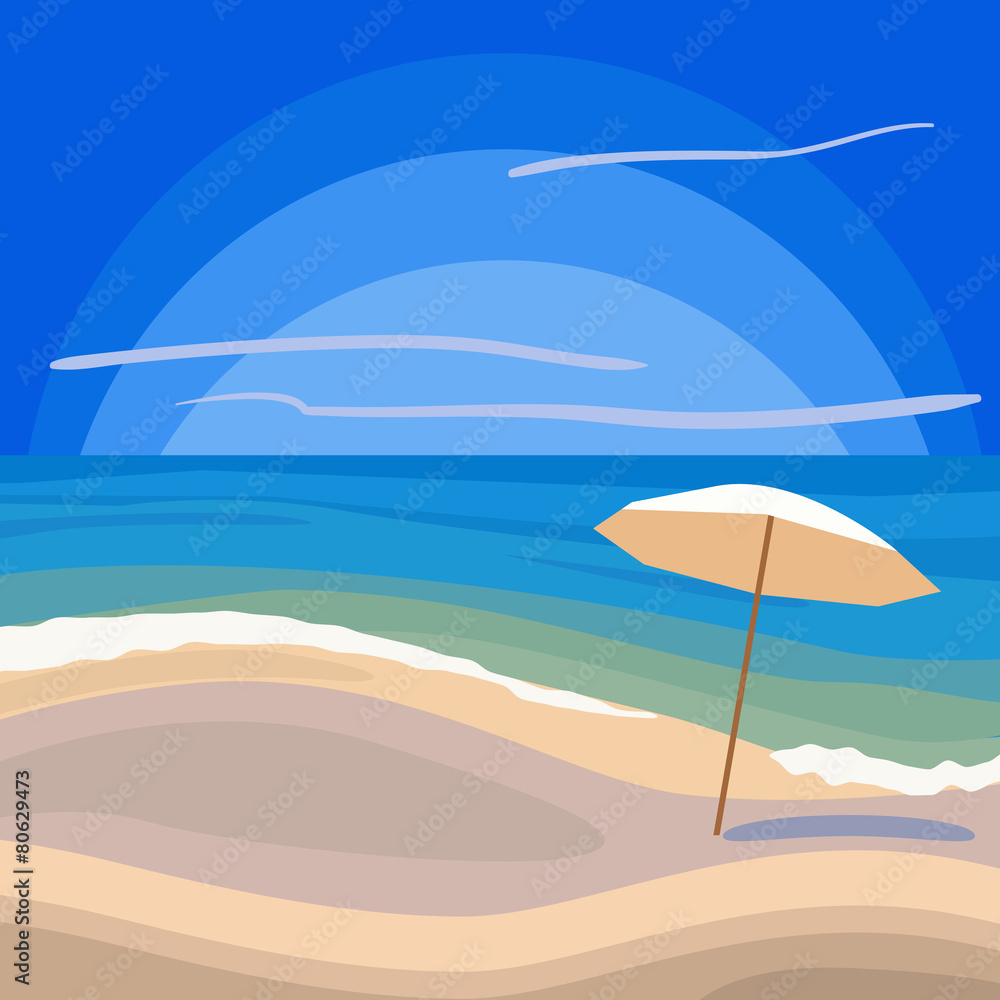 Image with seashore and parasol in flat design