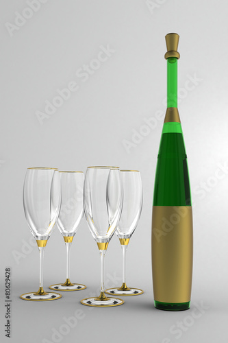 Wine glasses and bottle