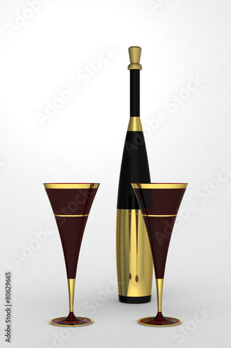champan flute with bottle with gold label.