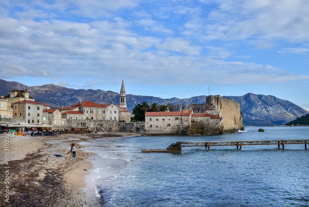 Budva, Montenegro, Balkan Peninsula, 25.01.2015. Budva beach nea