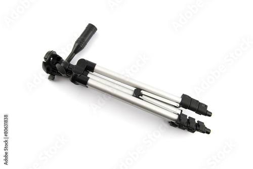 Camera tripod on white background.