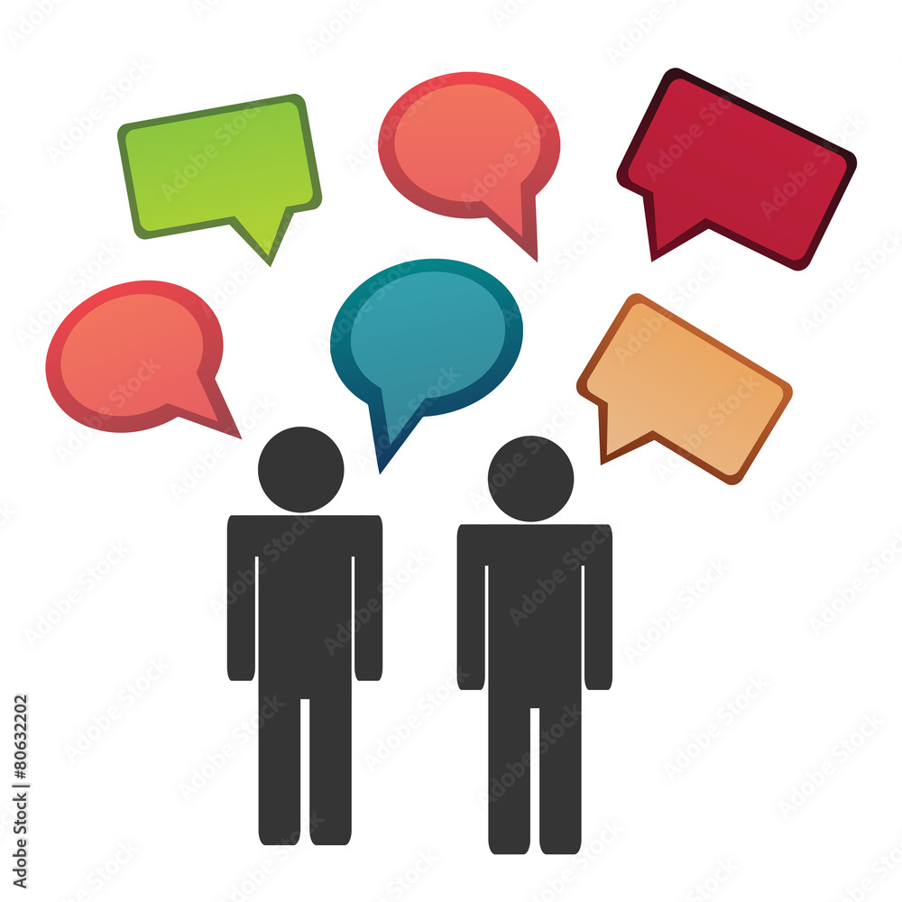 Business people with social media speech bubbles.