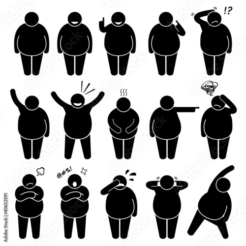 Fat Man Action Poses Postures Cliparts
