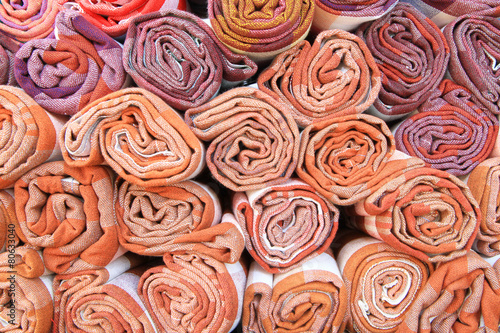 Pile of traditional thai fabric cloth